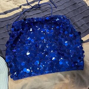 Blue Sequin Crop Top